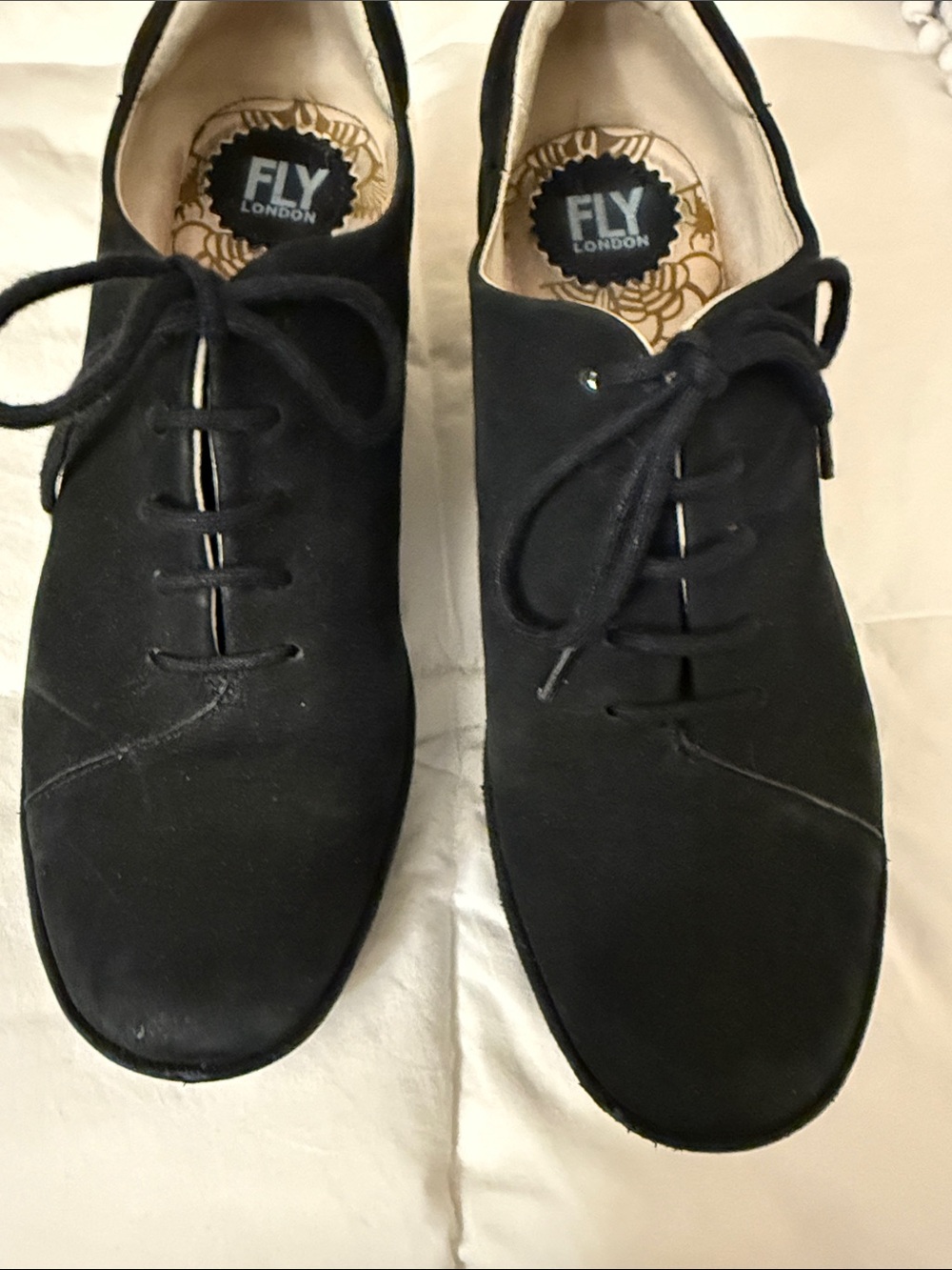 Fly London women Black Suede 8.5 Lace-Up Shoes